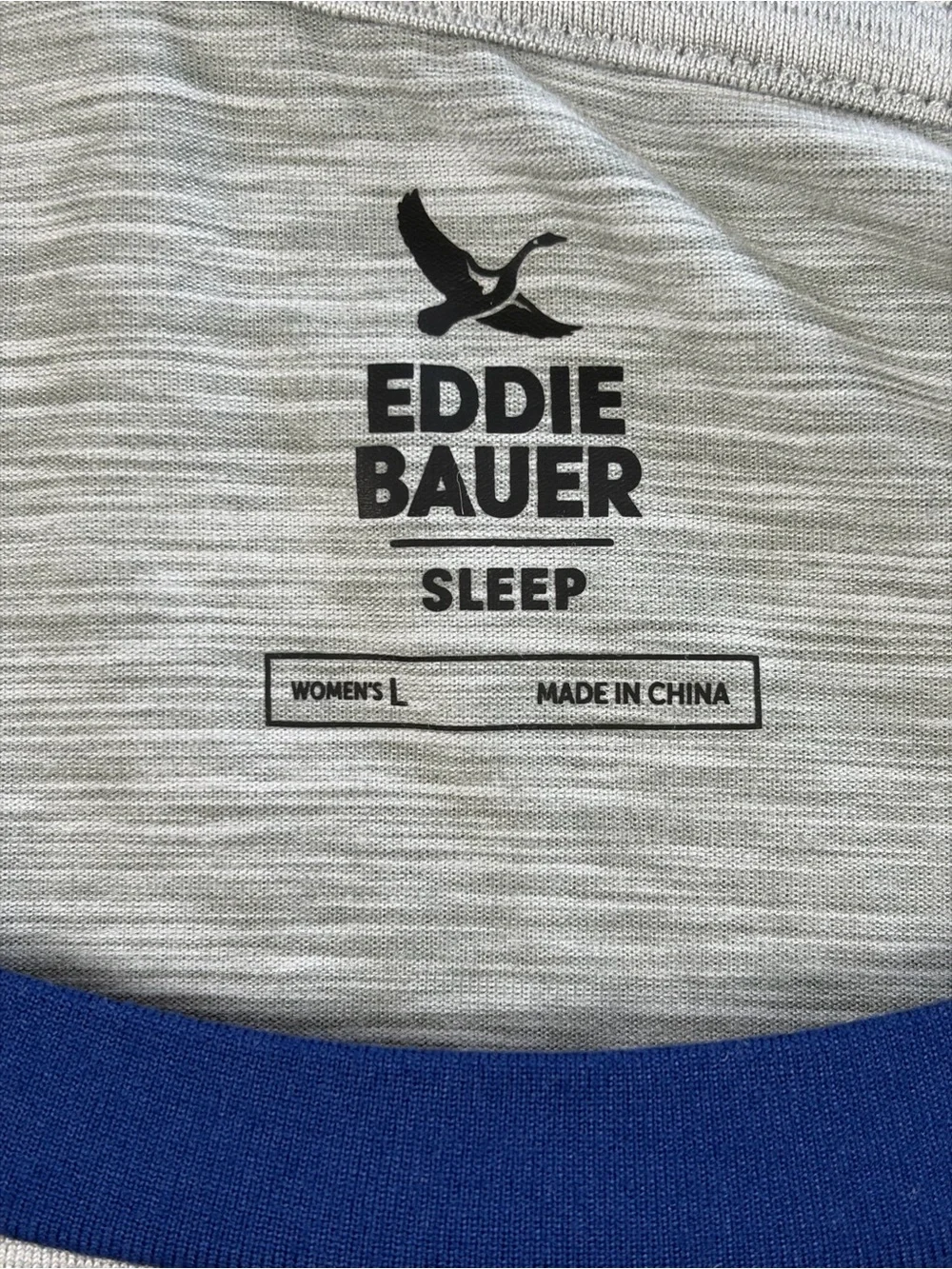 Eddie‎ Bauer Gray Body with Blue Raglan Long Sleeve Sleep Shirt
